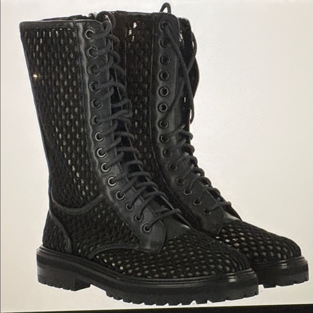 Jimmy Choo Cora Tall Woven Rope Boots Side Zipper Black NEW s41
